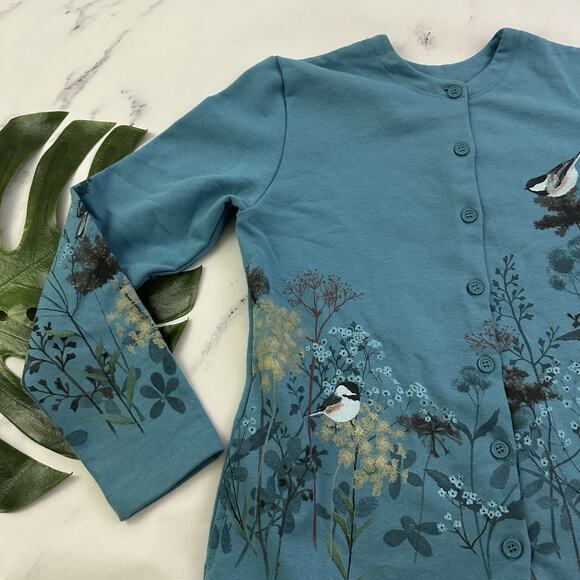 Artisan Vintage Y2k Sweatshirt Cardigan Size S Blue Birds Floral Buttons Grandma - Picture 4 of 12